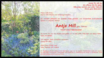 Traueranzeige von Antje Mill von Lübecker Nachrichten