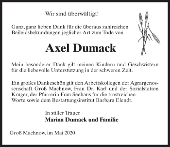 Traueranzeige von Axel Dumack von Märkischen Allgemeine Zeitung