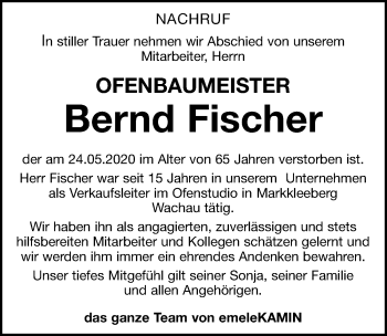 Traueranzeige von Bernd Fischer von Leipziger Volkszeitung