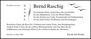 Traueranzeige von Bernd Raschig von Ostsee-Zeitung GmbH