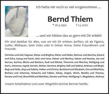 Traueranzeige von Bernd Thiem von Hannoversche Allgemeine Zeitung/Neue Presse