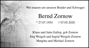 Traueranzeige von Bernd Zornow von Ostsee-Zeitung GmbH