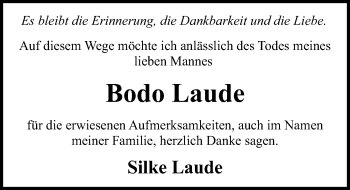 Traueranzeige von Bodo Laude von Ostsee-Zeitung GmbH