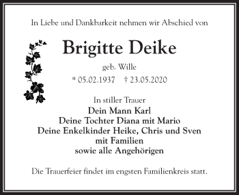 Traueranzeige von Brigitte Deike von Märkischen Allgemeine Zeitung