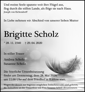 Traueranzeige von Brigitte Scholz von Märkischen Allgemeine Zeitung