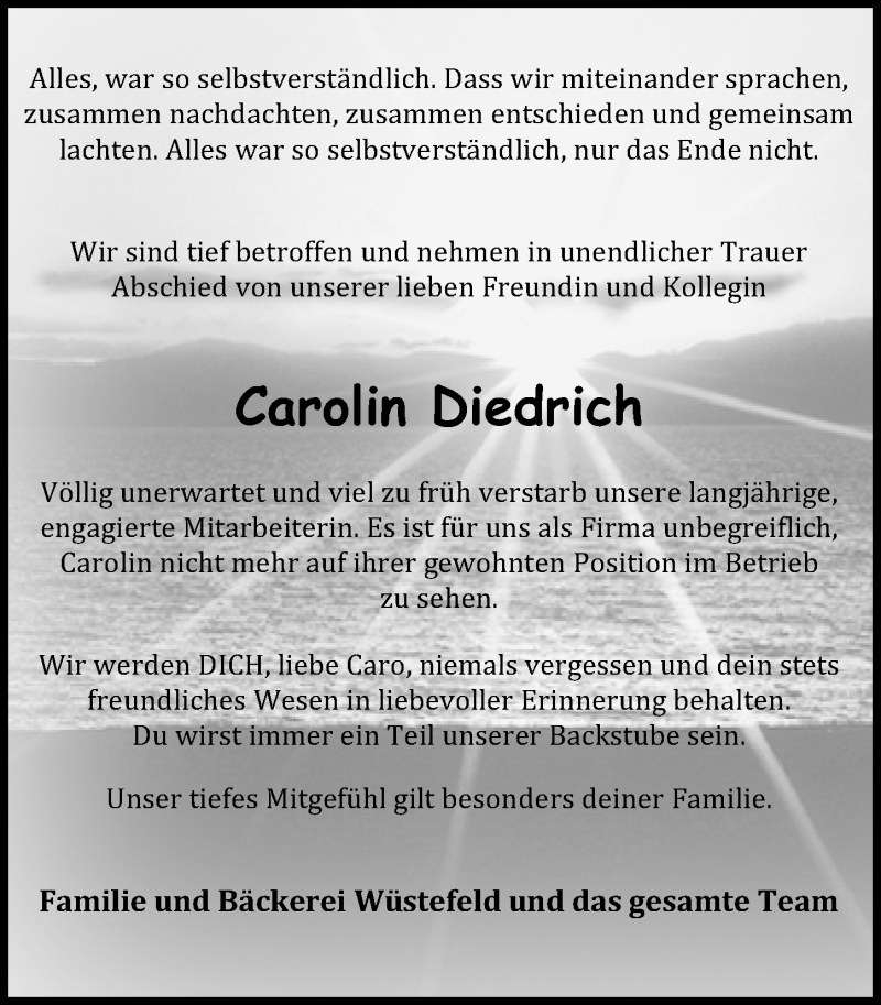  Traueranzeige für Carolin Diedrich vom 30.05.2020 aus Eichsfelder Tageblatt