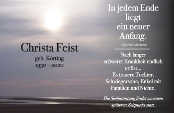 Traueranzeige von Christa Feist von Leipziger Volkszeitung