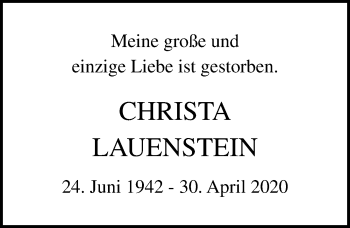 Traueranzeige von Christa Lauenstein von Ostsee-Zeitung GmbH