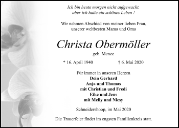 Traueranzeige von Christa Obermöller von Kieler Nachrichten