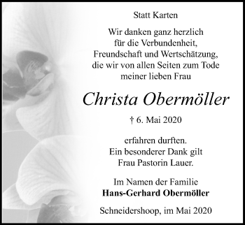 Traueranzeige von Christa Obermöller von Kieler Nachrichten