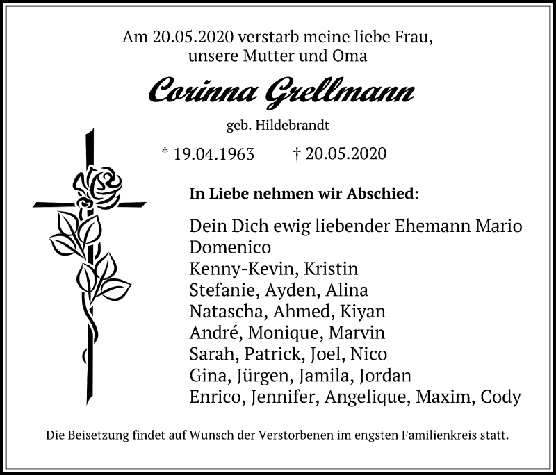  Traueranzeige für Corinna Grellmann vom 25.05.2020 aus Peiner Allgemeine Zeitung