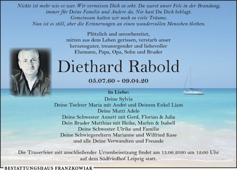  Traueranzeige für Diethard Rabold vom 02.05.2020 aus Leipziger Volkszeitung