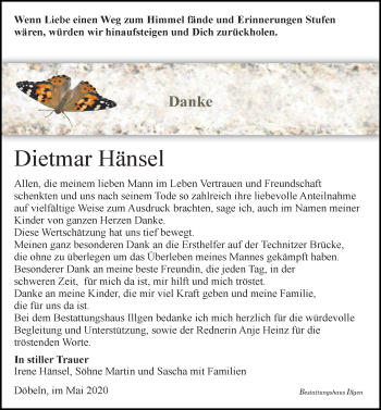 Traueranzeige von Dietmar Hänsel von Leipziger Volkszeitung