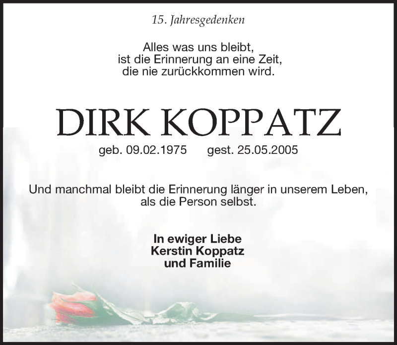  Traueranzeige für Dirk Koppatz vom 25.05.2020 aus Leipziger Volkszeitung