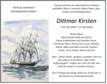 Traueranzeige von Dittmar Kirsten von Ostsee-Zeitung GmbH