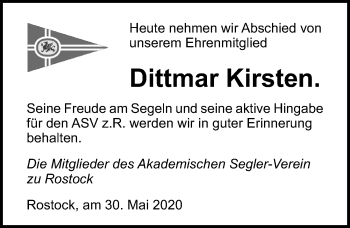 Traueranzeige von Dittmar Kirsten von Ostsee-Zeitung GmbH