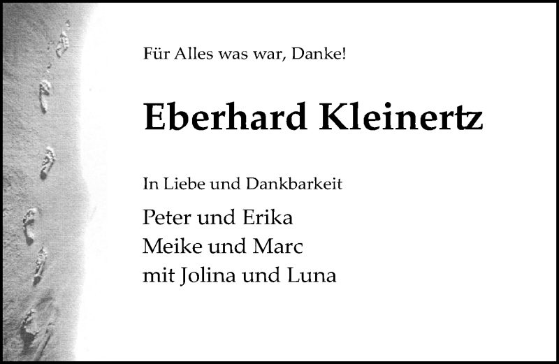  Traueranzeige für Eberhard Kleinertz vom 16.05.2020 aus Göttinger Tageblatt