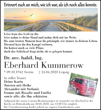Traueranzeige von Eberhard Kummerow von Leipziger Volkszeitung