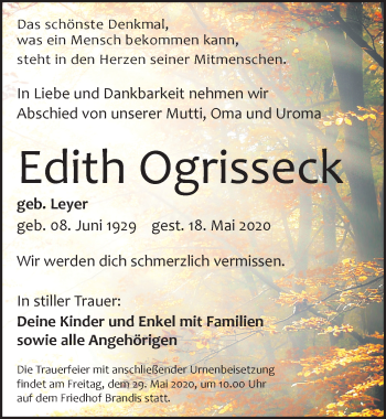 Traueranzeige von Edith Ogrisseck von Leipziger Volkszeitung