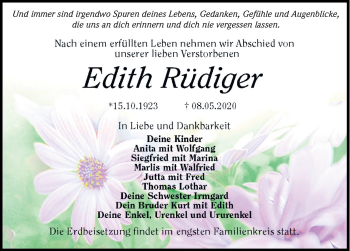 Traueranzeige von Edith Rüdiger von Märkischen Allgemeine Zeitung