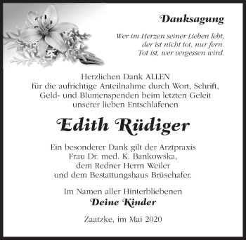 Traueranzeige von Edith Rüdiger von Märkischen Allgemeine Zeitung