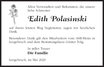 Traueranzeige von Edith Tolasinski von Märkischen Allgemeine Zeitung