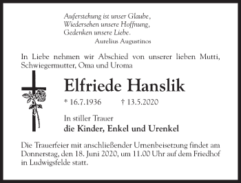 Traueranzeige von Elfriede Hanslik von Märkischen Allgemeine Zeitung