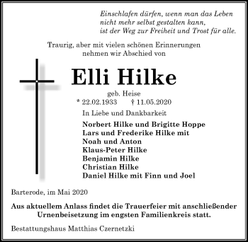 Traueranzeige von Elli Hilke von Göttinger Tageblatt
