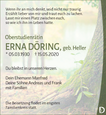 Traueranzeige von Erna Döring von Leipziger Volkszeitung