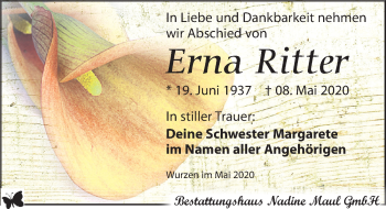 Traueranzeige von Erna Ritter von Leipziger Volkszeitung