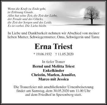 Traueranzeige von Erna Triest von Märkischen Allgemeine Zeitung