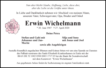 Traueranzeige von Erwin Wichelmann von Lübecker Nachrichten