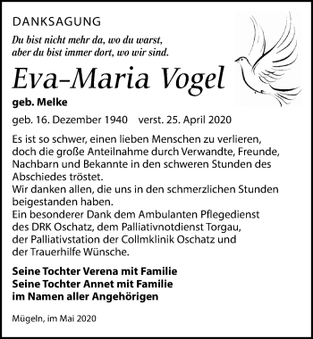 Traueranzeige von Eva-Maria Vogel von Leipziger Volkszeitung