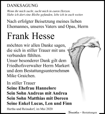 Traueranzeige von Frank Hesse von Leipziger Volkszeitung