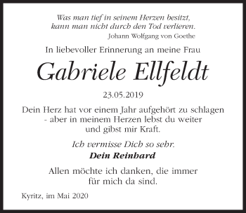 Traueranzeige von Gabriele Ellfeldt von Märkischen Allgemeine Zeitung