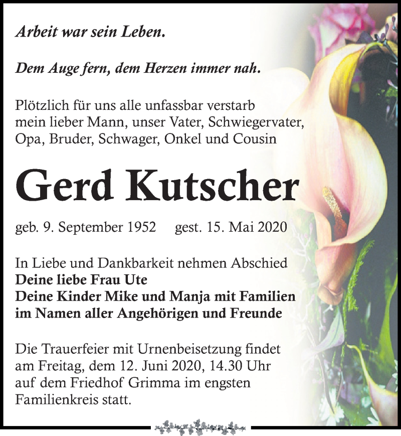  Traueranzeige für Gerd Kutscher vom 23.05.2020 aus Leipziger Volkszeitung