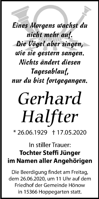 Traueranzeige von Gerhard Halfter von Leipziger Volkszeitung