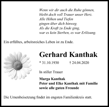 Traueranzeige von Gerhard Kanthak von Märkischen Allgemeine Zeitung