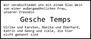 Traueranzeige von Gesche Temps von Hannoversche Allgemeine Zeitung/Neue Presse