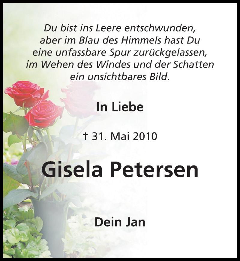  Traueranzeige für Gisela Petersen vom 30.05.2020 aus Hannoversche Allgemeine Zeitung/Neue Presse