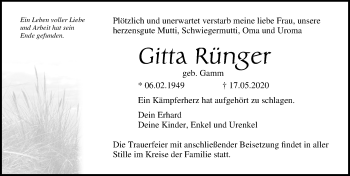 Traueranzeige von Gitta Rünger von Ostsee-Zeitung GmbH