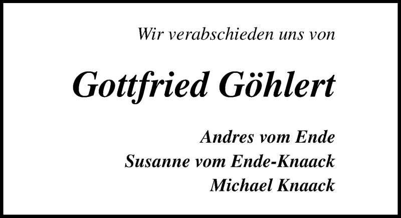  Traueranzeige für Gottfried Göhlert vom 03.05.2020 aus Lübecker Nachrichten