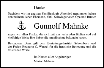 Traueranzeige von Gunnolf Mahnke von Ostsee-Zeitung GmbH