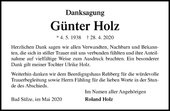 Traueranzeige von Günter Holz von Ostsee-Zeitung GmbH