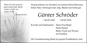Traueranzeige von Günter Schröder von Ostsee-Zeitung GmbH