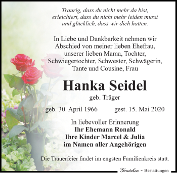 Traueranzeige von Hanka Seidel von Leipziger Volkszeitung