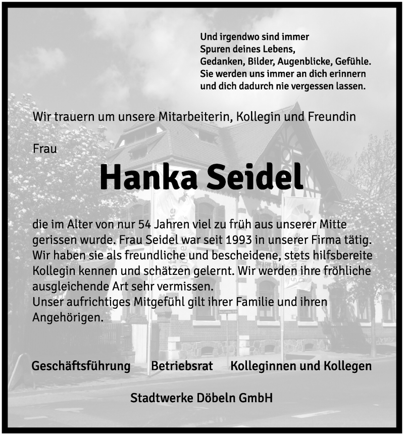  Traueranzeige für Hanka Seidel vom 23.05.2020 aus Leipziger Volkszeitung