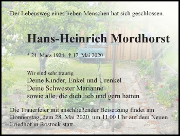 Traueranzeige von Hans-Heinrich Mordhorst von Ostsee-Zeitung GmbH