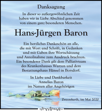 Traueranzeige von Hans-Jürgen Baron von Leipziger Volkszeitung