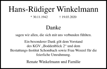 Traueranzeige von Hans-Rüdiger Winkelmann von Ostsee-Zeitung GmbH